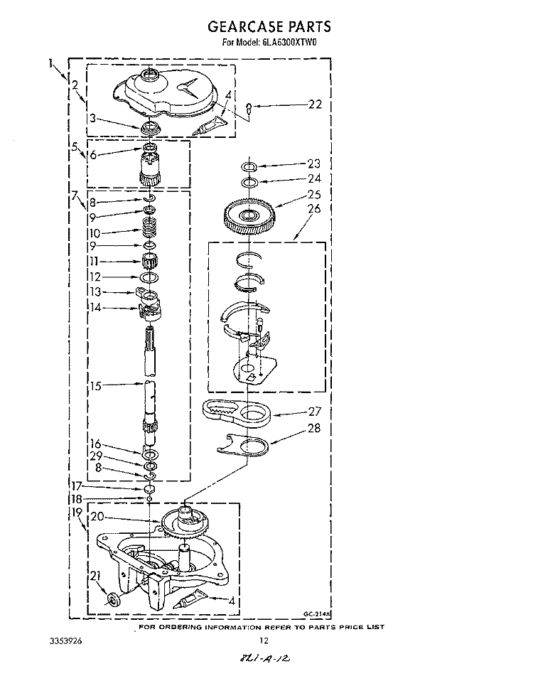 GEARCASE Diagram and Parts List for 6LA6300XTW0  Whirlpool Washer