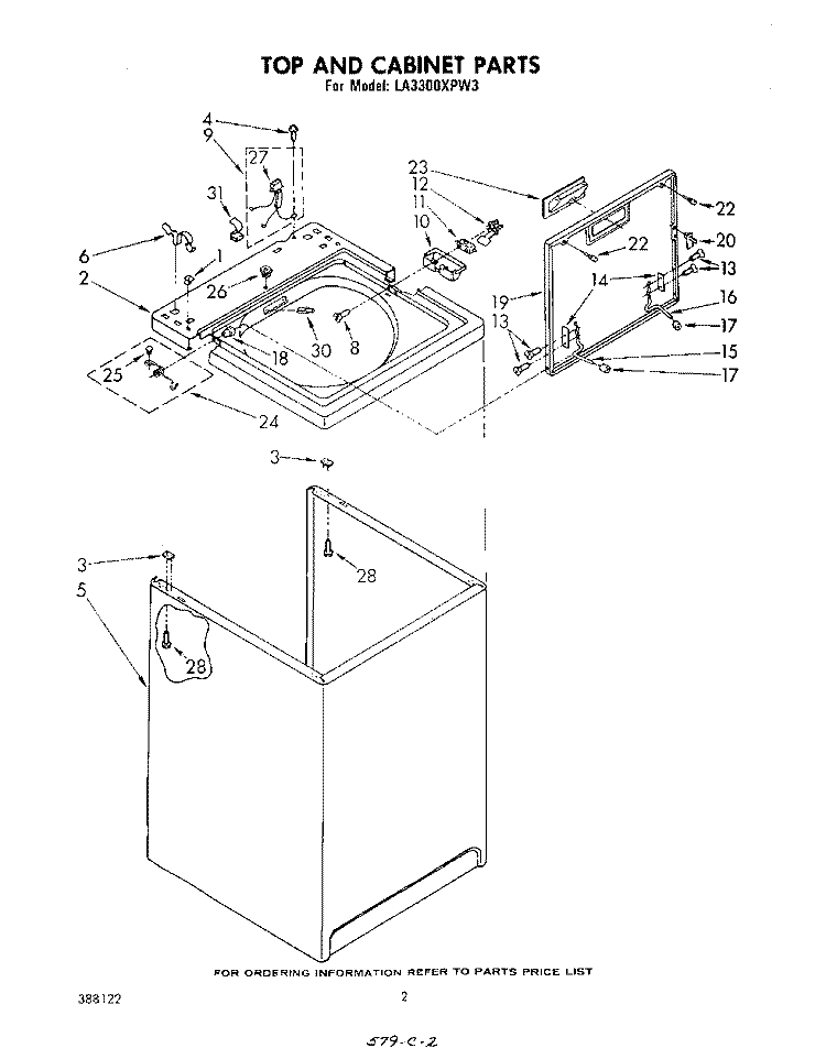 TOP AND CABINET , LITERATURE AND OPTIONAL Diagram and Parts List for LA3300XPW3  Whirlpool Washer