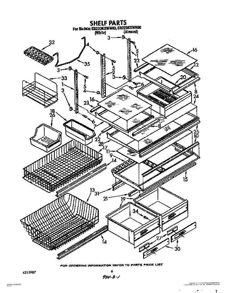 SHELF, LIT/OPTIONAL Diagram and Parts List for EB22DKXWN00  Whirlpool Refrigerator