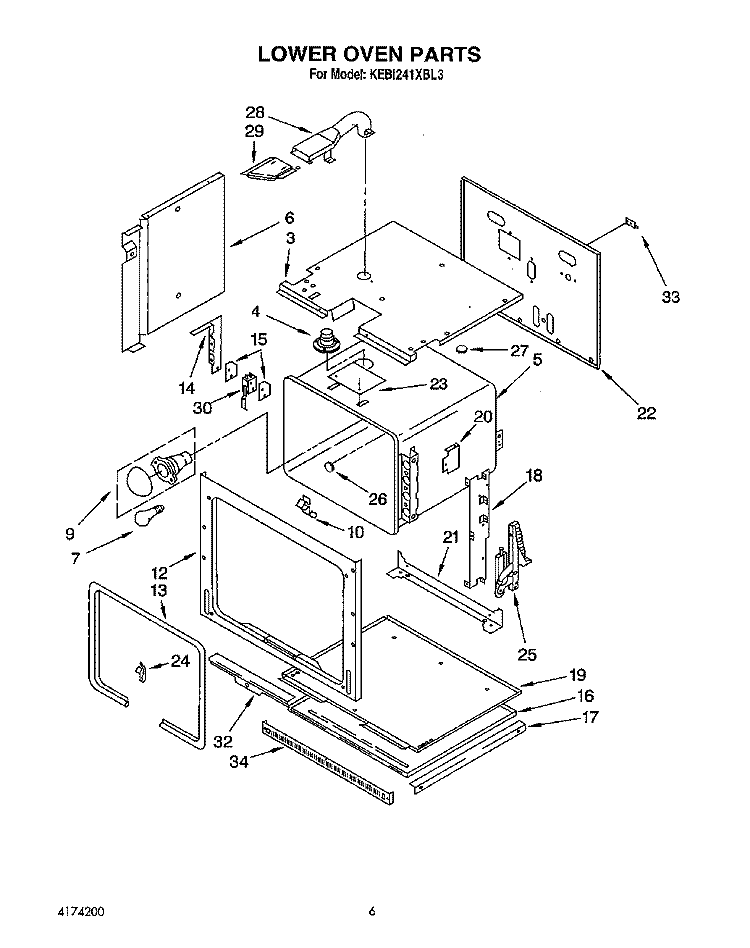 LOWER OVEN Diagram and Parts List for KEBI241XBL3  KitchenAid Wall Oven
