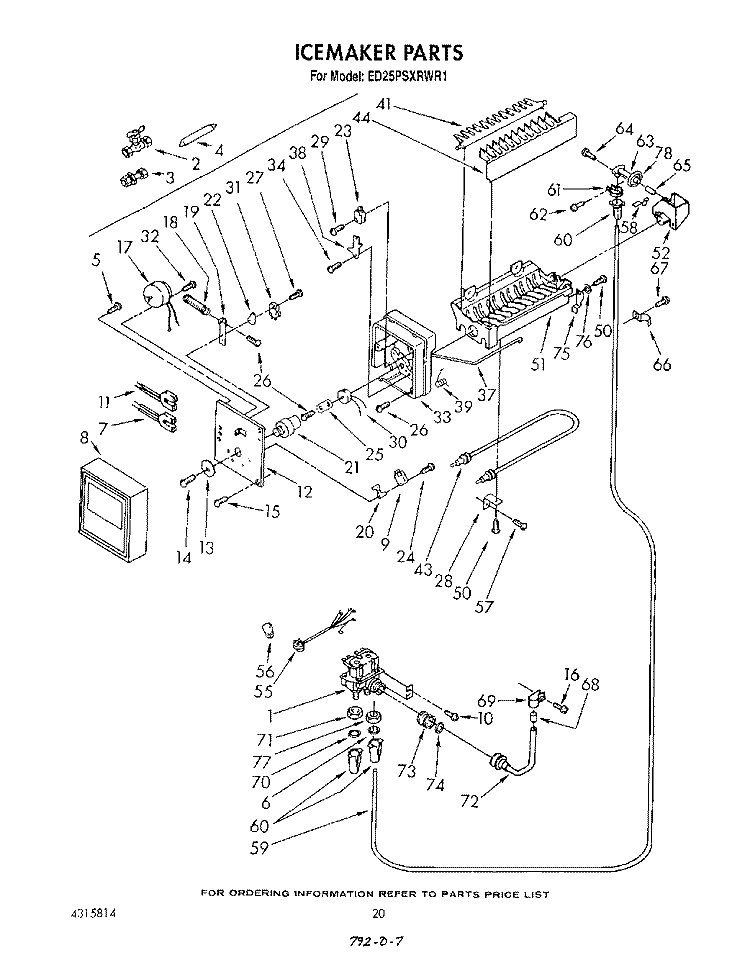 ICEMAKER Diagram and Parts List for ED25PSXRWR1  Whirlpool Refrigerator