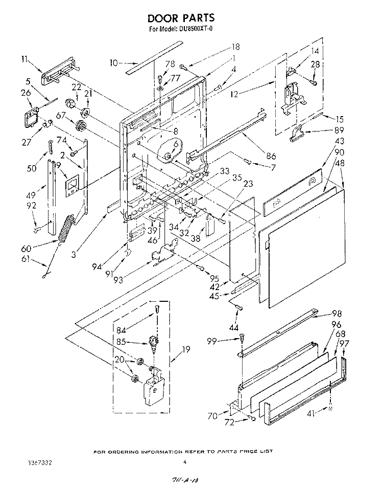 DOOR Diagram and Parts List for DU8500XT0  Whirlpool Dishwasher
