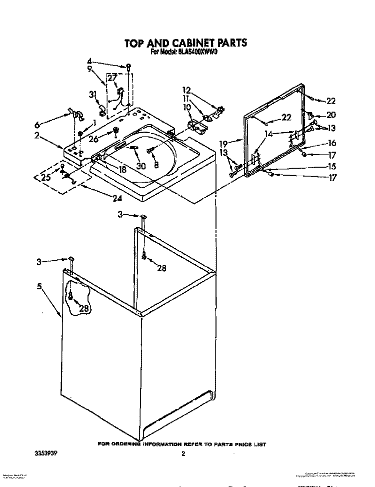 TOP AND CABINET, LIT/OPTIONAL Diagram and Parts List for 6LA5400XWF0  Whirlpool Washer