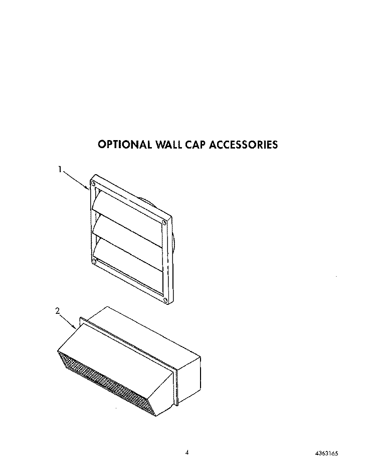 OPTIONAL WALL CAP ACCESSORIES Diagram and Parts List for RC8920XRH3  Whirlpool Cooktop