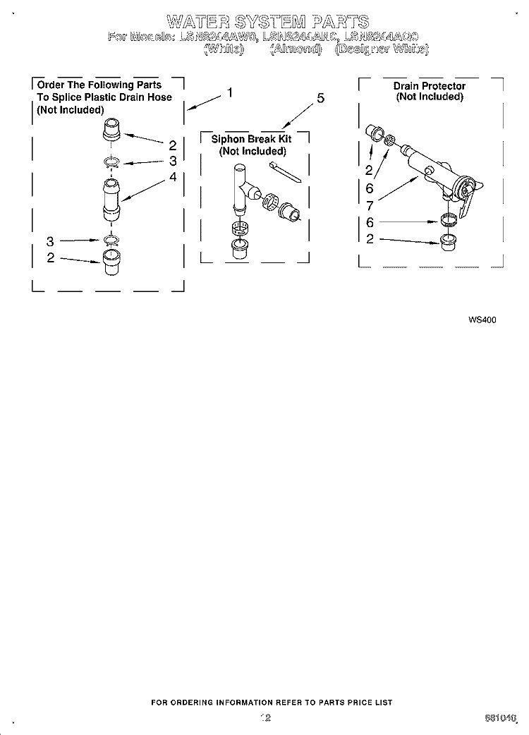 WATER SYSTEM Diagram and Parts List for LSN8244AW0  Whirlpool Washer