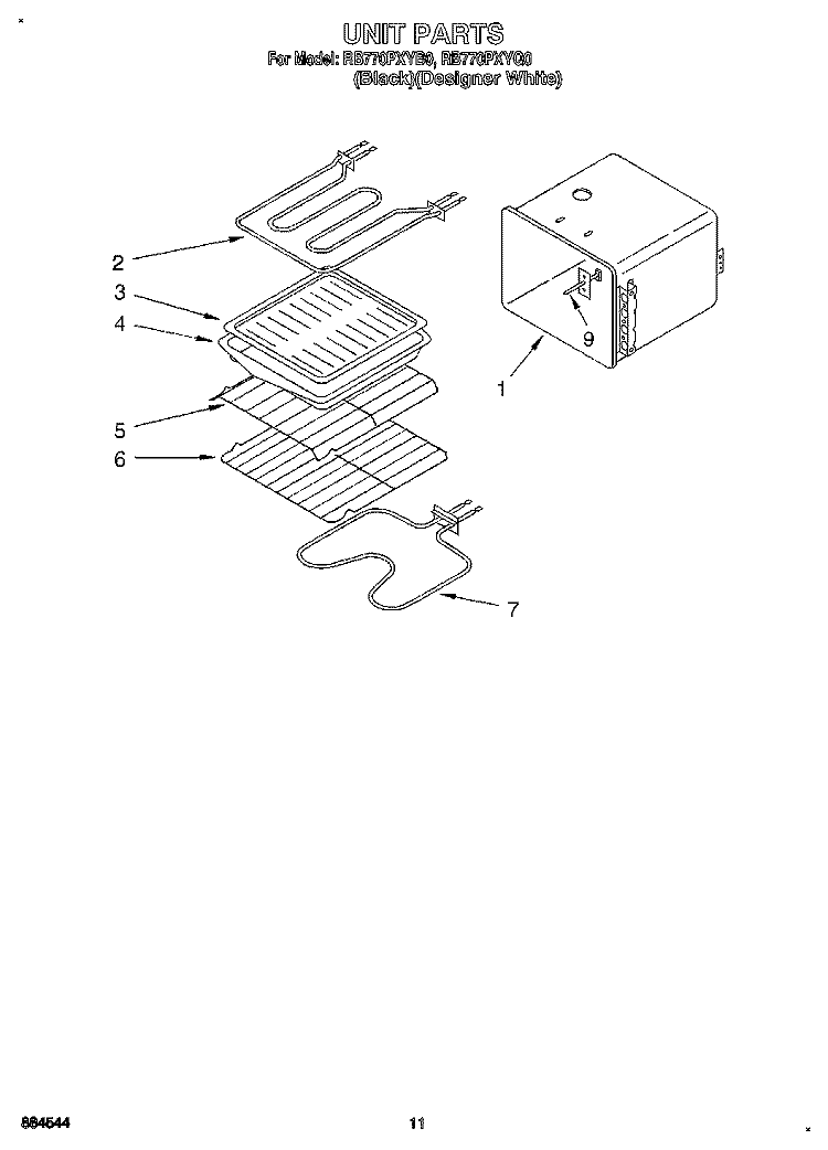 UNIT Diagram and Parts List for RB770PXYB0  Whirlpool Wall Oven