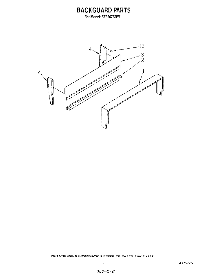 BACKGUARD Diagram and Parts List for SF3007SRW1  Whirlpool Range