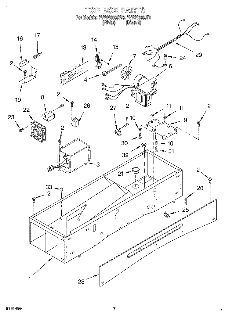 TOP BOX Diagram and Parts List for PVWN600JT0  Whirlpool Cabinet