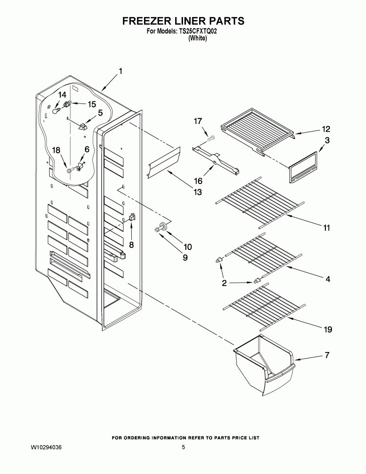 FREEZER LINER PARTS Diagram and Parts List for TS25CFXTQ02  Estate Refrigerator
