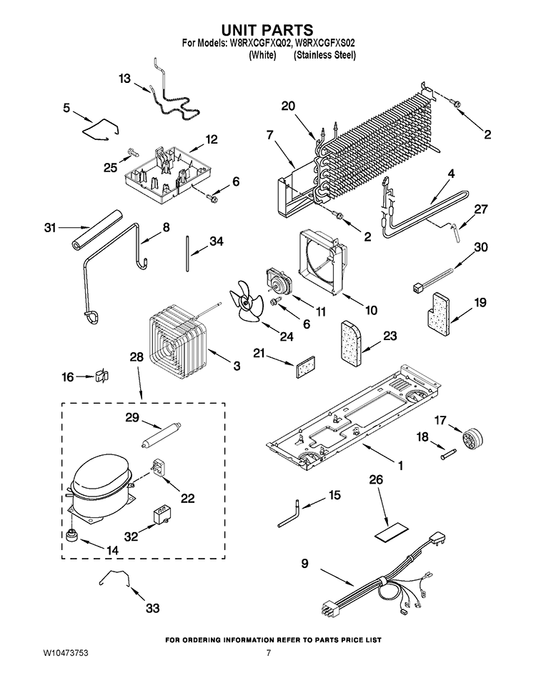 UNIT PARTS Diagram and Parts List for W8RXCGFXS02  Whirlpool Refrigerator