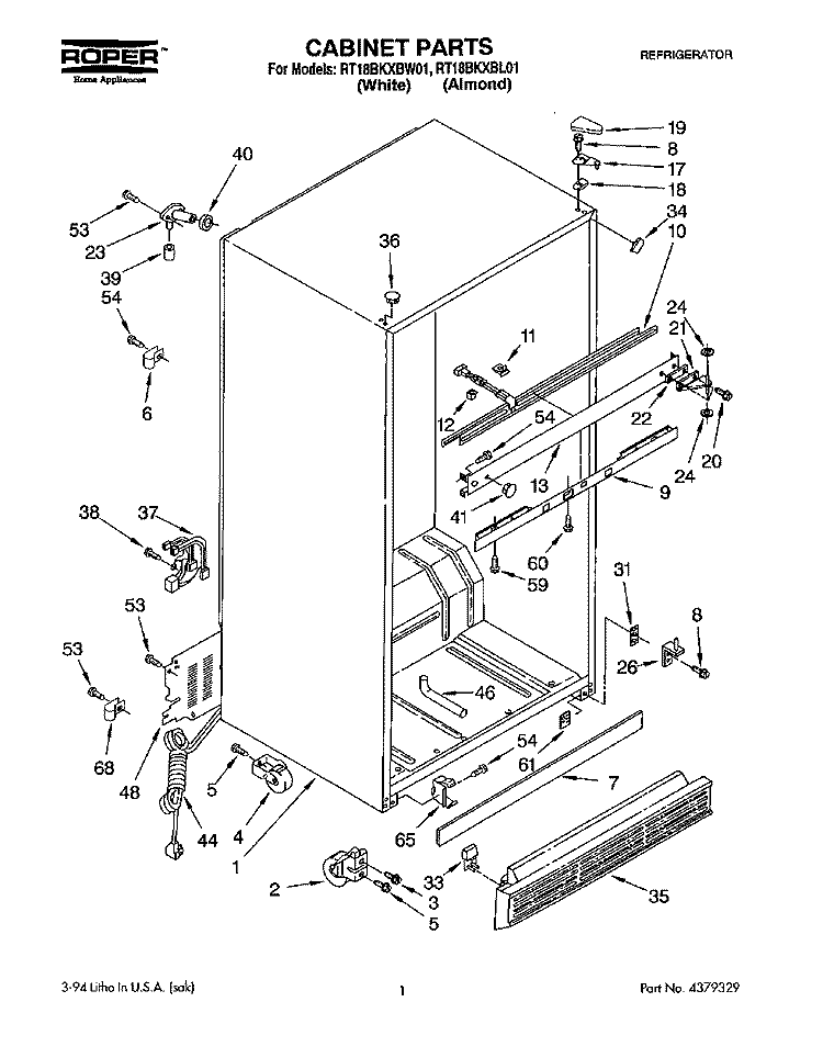 CABINET Diagram and Parts List for RT18BKXBL01  Roper Refrigerator