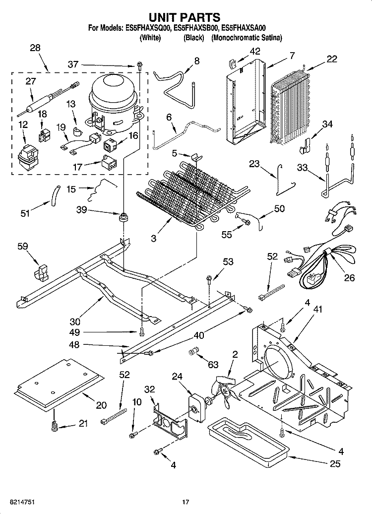 UNIT PARTS Diagram and Parts List for ES5FHAXSQ00  Whirlpool Refrigerator