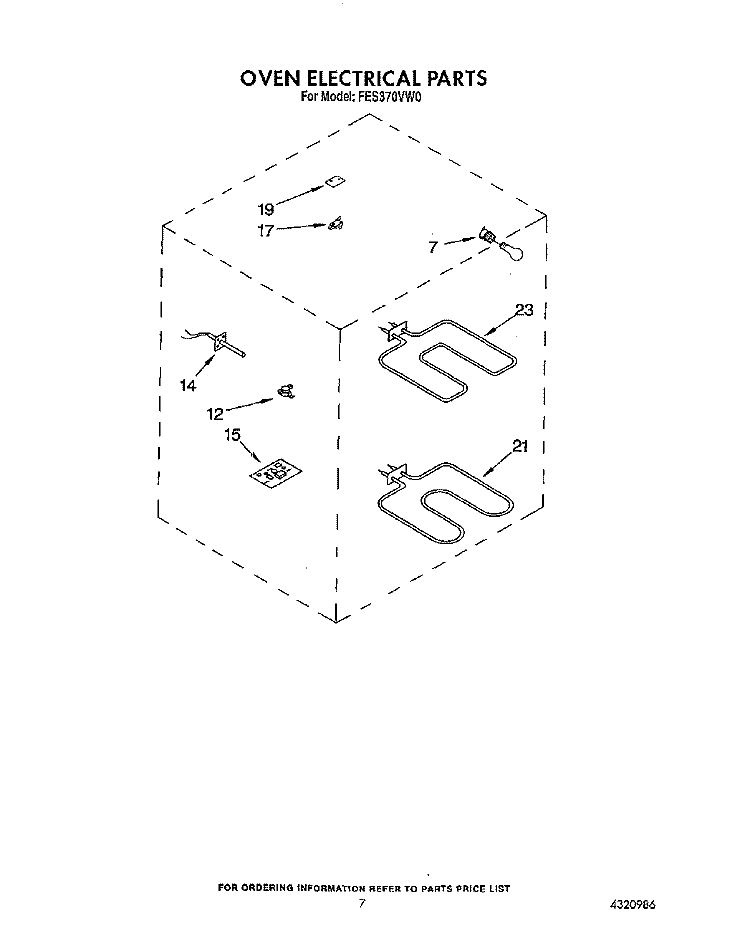 OVEN ELECTRICAL Diagram and Parts List for FES370VX0  Whirlpool Range