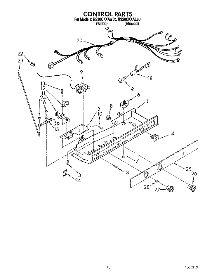 CONTROL Diagram and Parts List for RS20CKXAW00  Roper Refrigerator