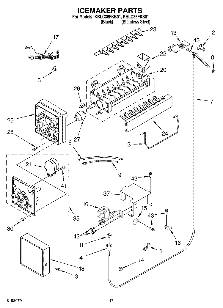 ICEMAKER Diagram and Parts List for KBLC36FKS01  KitchenAid Refrigerator
