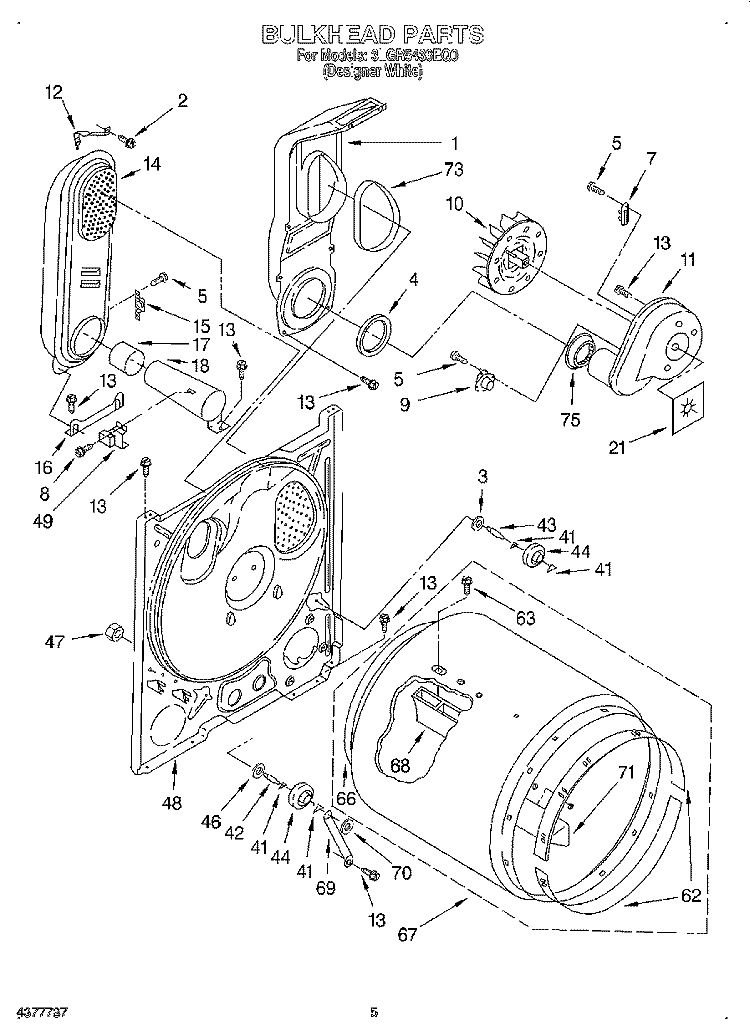 BULKHEAD Diagram and Parts List for 3LGR5436EQ0  Whirlpool Dryer
