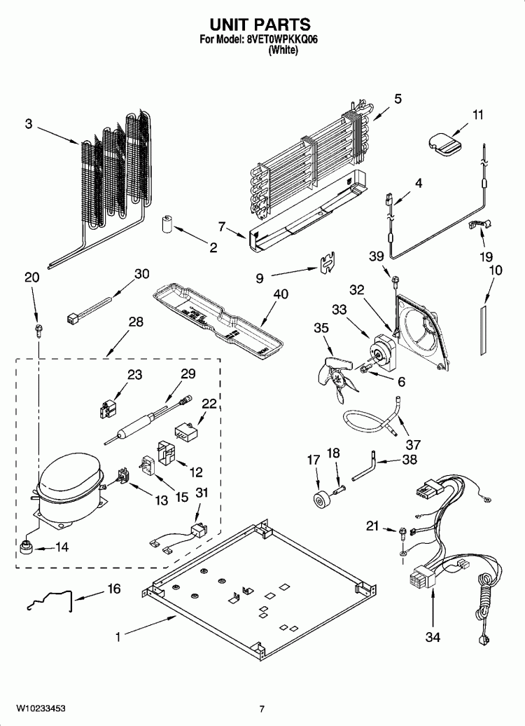 UNIT PARTS Diagram and Parts List for 8VET0WPKKQ06  Whirlpool Refrigerator