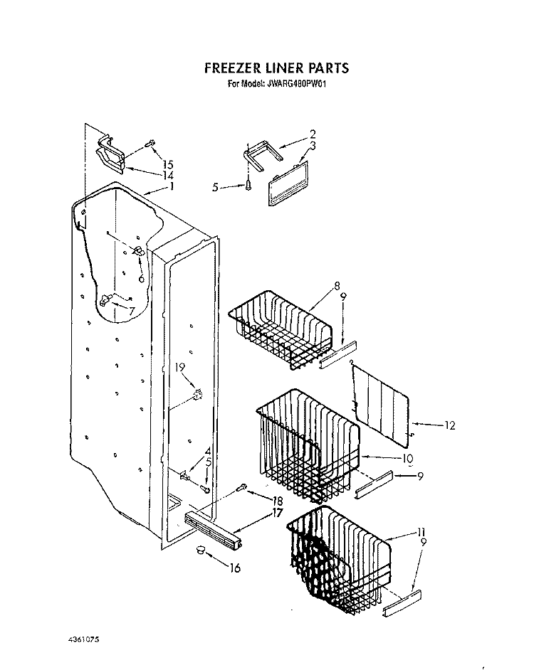 FREEZER LINER Diagram and Parts List for JWARG480PW01  Whirlpool Refrigerator