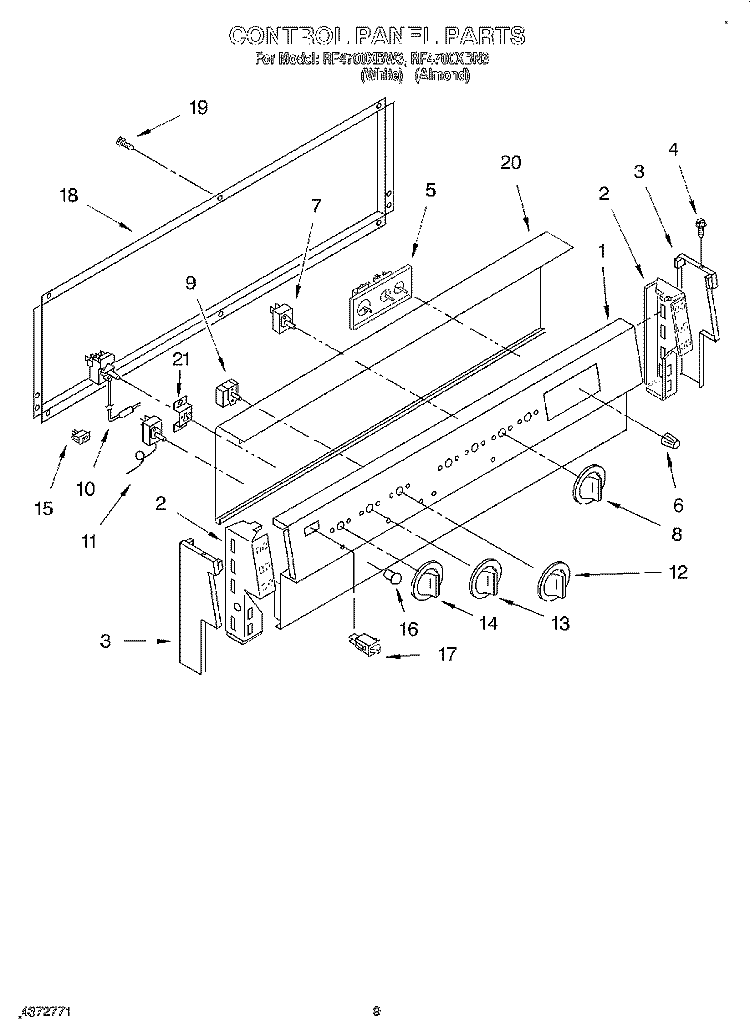 CONTROL PANEL, LIT/OPTIONAL Diagram and Parts List for RF4700XBN3  Whirlpool Range