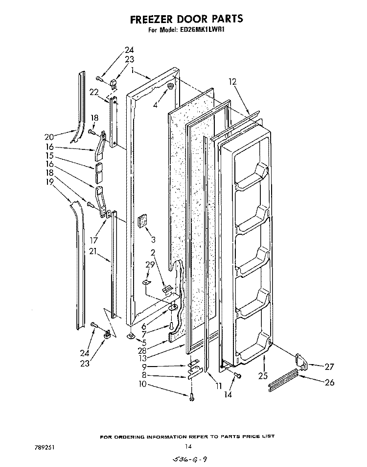 FREEZER DOOR Diagram and Parts List for ED26MK1LWR1  Whirlpool Refrigerator