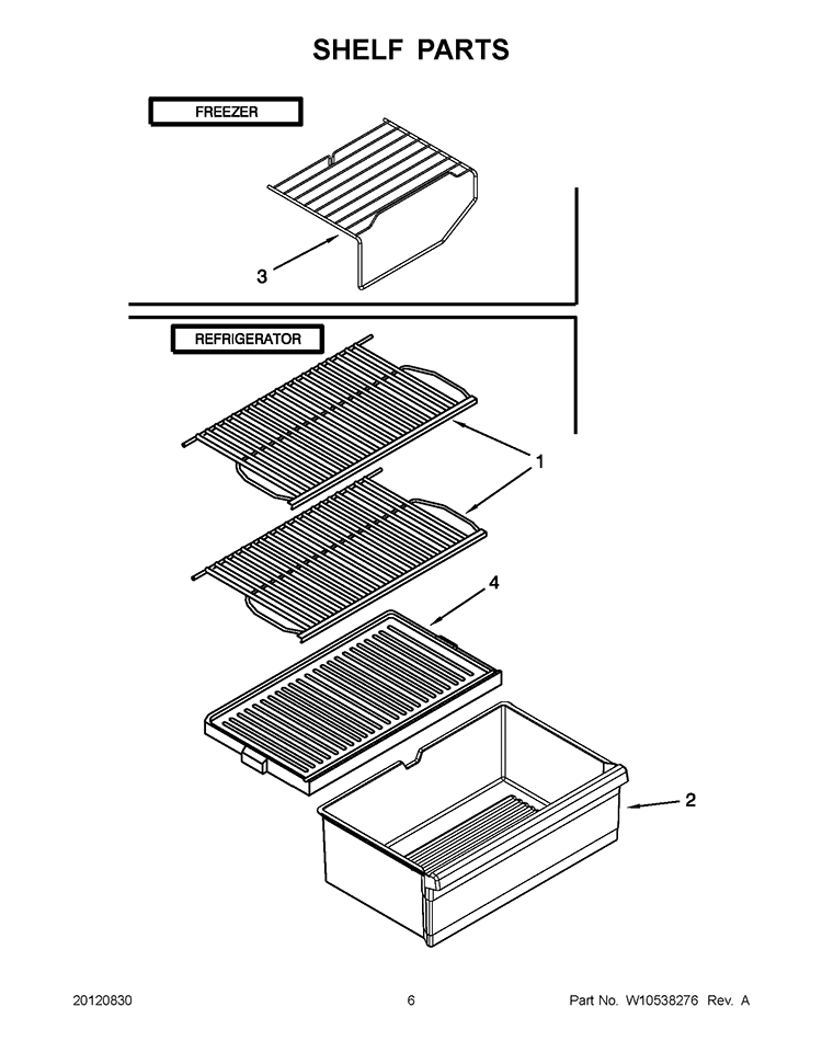 SHELF PARTS Diagram and Parts List for W6TXNWFWQ03  Whirlpool Refrigerator