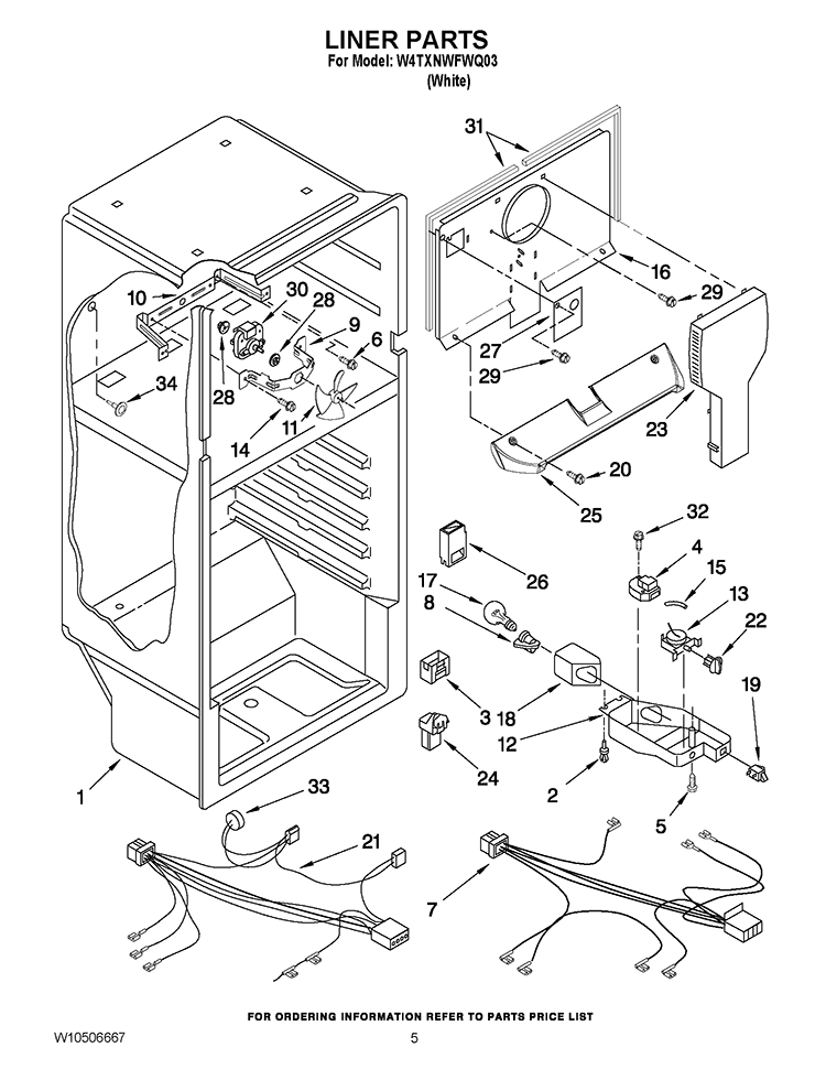 LINER PARTS Diagram and Parts List for W4TXNWFWQ03  Whirlpool Refrigerator