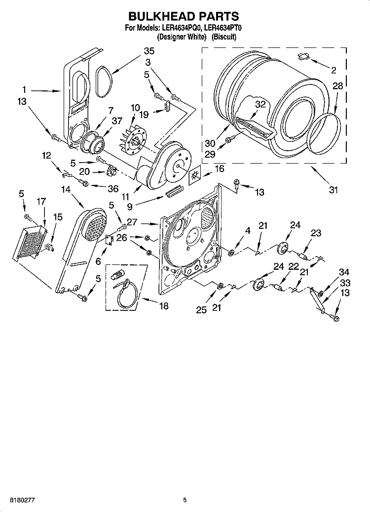 BULKHEAD PARTS Diagram and Parts List for LER4634PQ0  Whirlpool Dryer