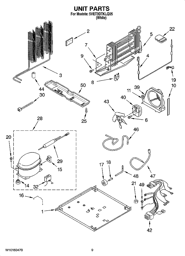 UNIT PARTS Diagram and Parts List for 5VET3DTKLQ05  Whirlpool Refrigerator