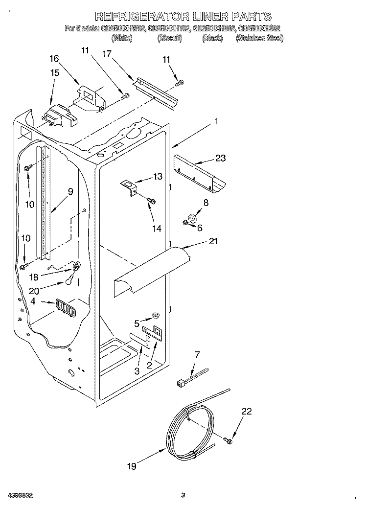 REFRIGERATOR LINER Diagram and Parts List for GD25DIXHB02  Whirlpool Refrigerator
