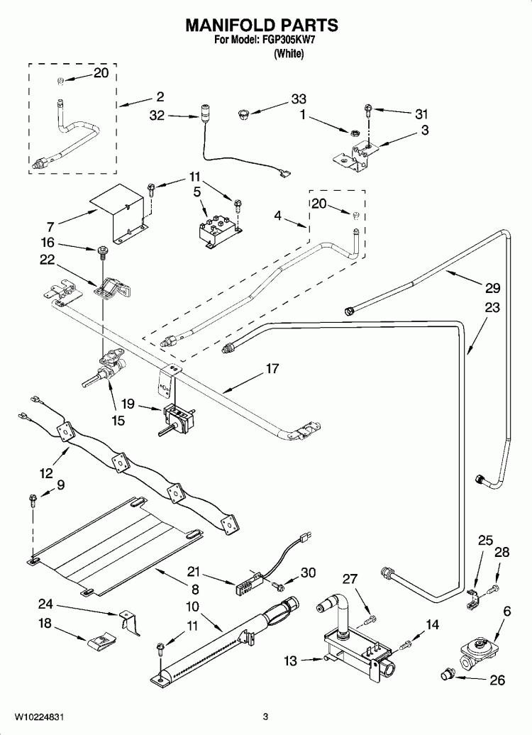 MANIFOLD PARTS Diagram and Parts List for FGP305KW7  Roper Range