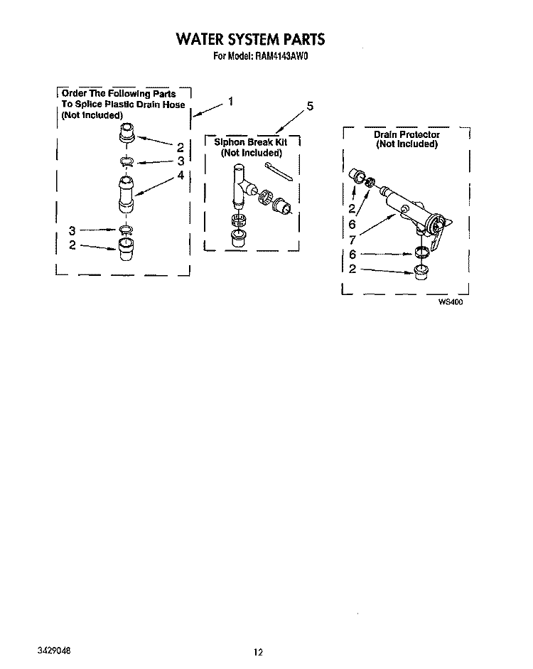 WATER SYSTEM Diagram and Parts List for RAM4143AL0  Whirlpool Washer