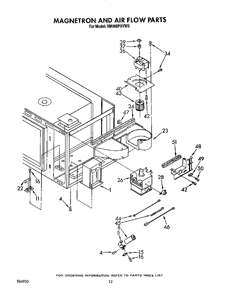 MAGNETRON AND AIR FLOW Diagram and Parts List for RM988PXVM5  Whirlpool Microwave Oven Combo