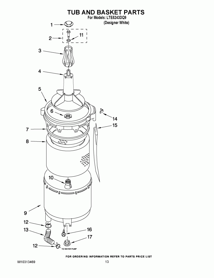 TUB AND BASKET PARTS Diagram and Parts List for LTE5243DQ9  Whirlpool Washer Dryer Combo