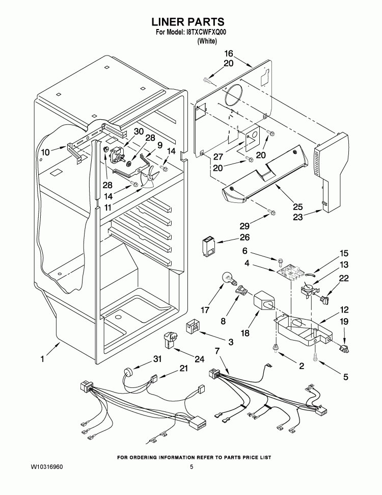 LINER PARTS Diagram and Parts List for I8TXCWFXQ00  Inglis Refrigerator
