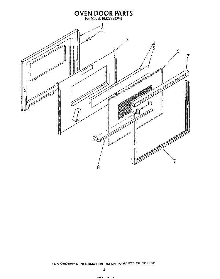OVEN DOOR Diagram and Parts List for RM278BXV0  Whirlpool Microwave Oven Combo