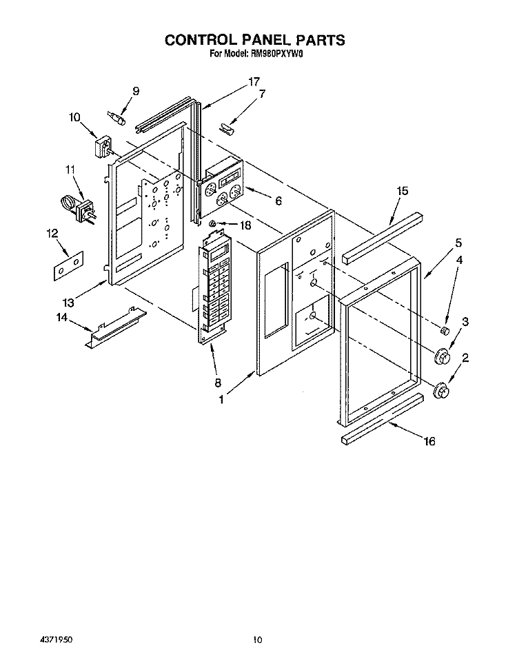 CONTROL PANEL Diagram and Parts List for RM980PXYN0  Whirlpool Microwave Oven Combo