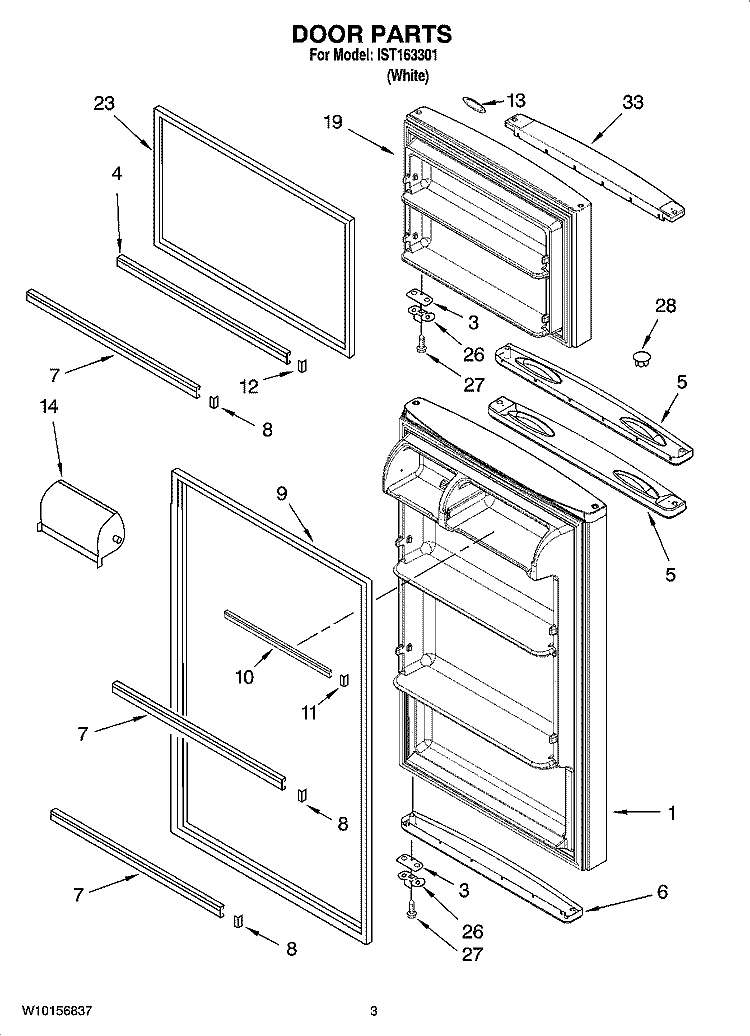 DOOR PARTS Diagram and Parts List for IST163301  Inglis Refrigerator