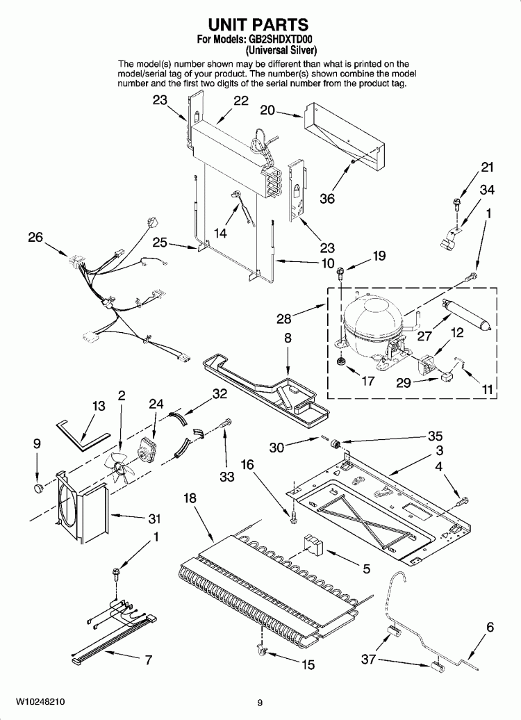 UNIT PARTS Diagram and Parts List for GB2SHDXTD00  Whirlpool Refrigerator