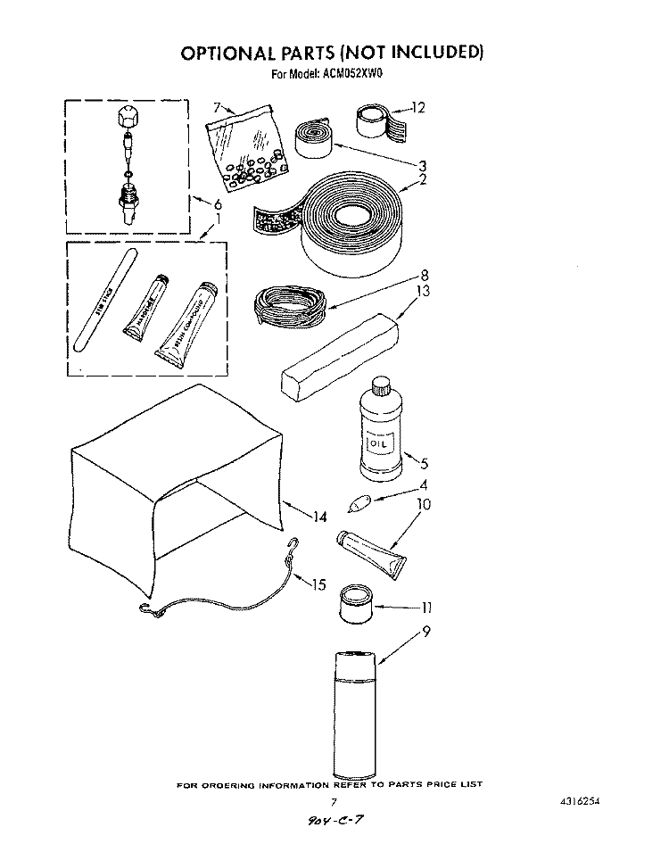 LIT/OPTIONAL Diagram and Parts List for ACM052XW0  Whirlpool Air Conditioner