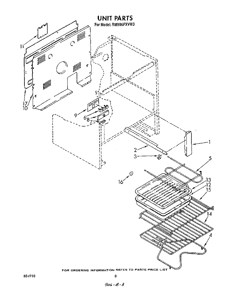 UNIT Diagram and Parts List for RM996PXVN3  Whirlpool Microwave Oven Combo