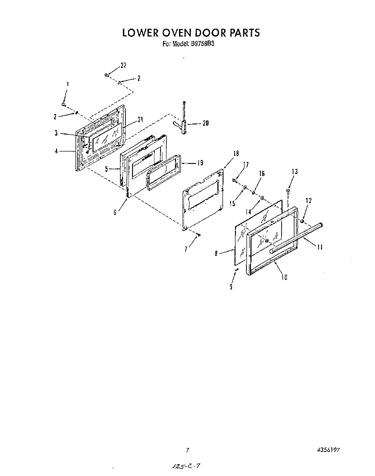 LOWER OVEN DOOR Diagram and Parts List for B9758B3  Roper Wall Oven