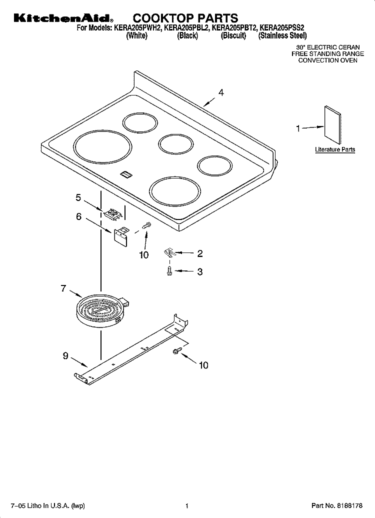 COOKTOP PARTS Diagram and Parts List for KERA205PSS2  KitchenAid Range