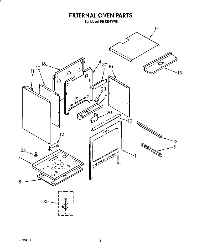 EXTERNAL OVEN Diagram and Parts List for FGS395VL0  Whirlpool Range