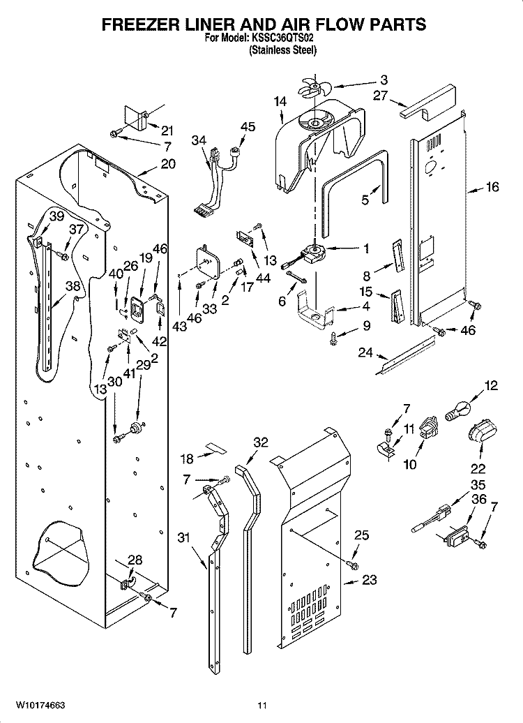 FREEZER LINER AND AIR FLOW PARTS Diagram and Parts List for KSSC36QTS02  KitchenAid Refrigerator