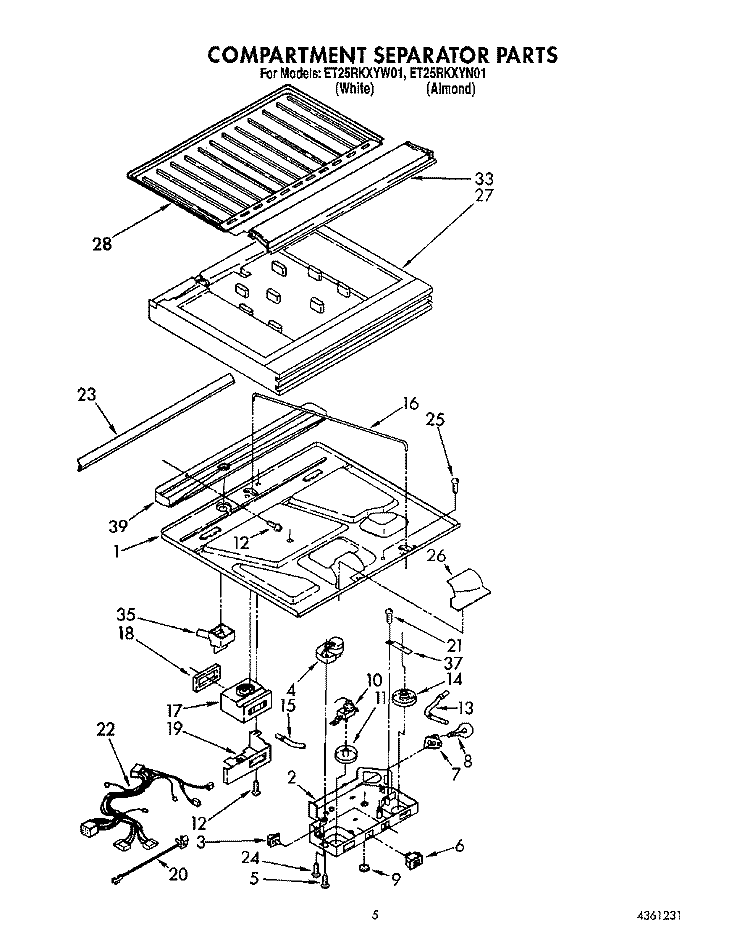 COMPARTMENT SEPARATOR Diagram and Parts List for ET25RKXYW01  Whirlpool Refrigerator