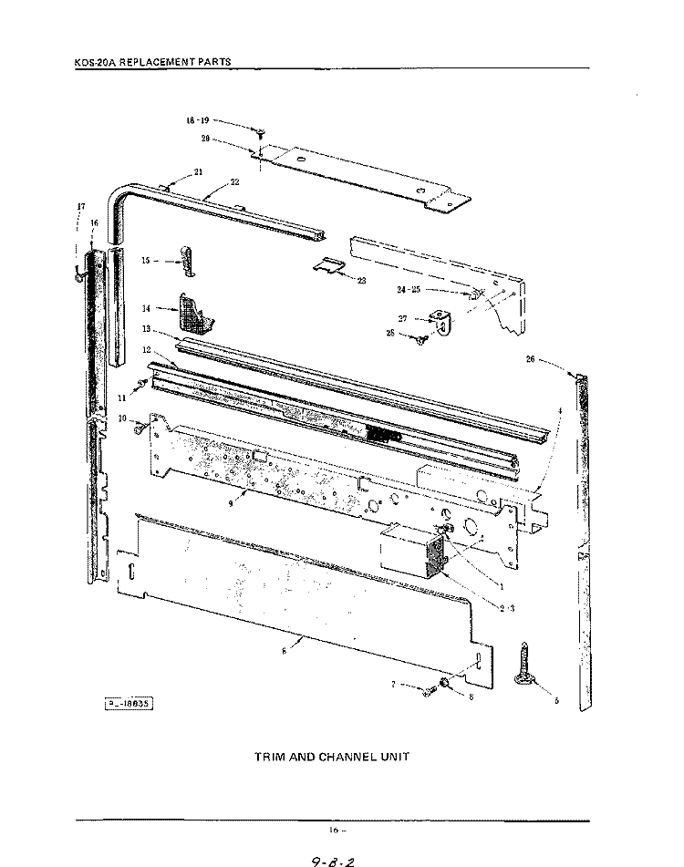 TRIM AND CHANNEL Diagram and Parts List for KDS20A  KitchenAid Dishwasher