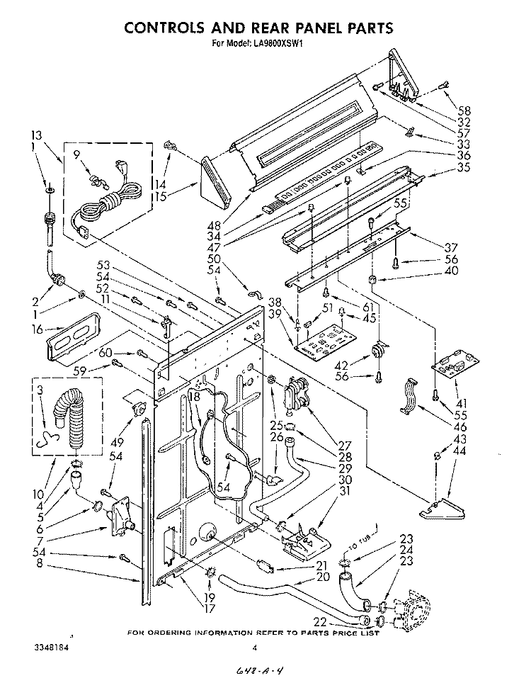 CONTROLS AND REAR PANEL Diagram and Parts List for LA9800XSW1  Whirlpool Washer