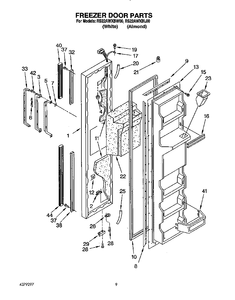 FREEZER DOOR Diagram and Parts List for RS22AWXBL00  Roper Refrigerator