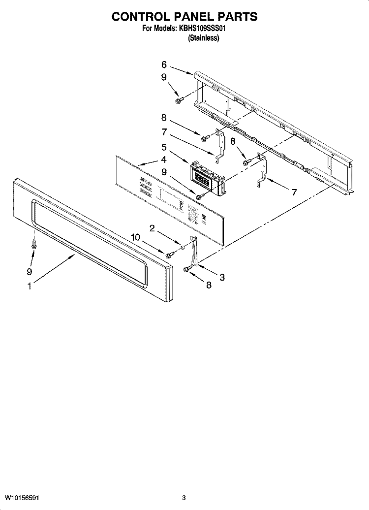 CONTROL PANEL PARTS Diagram and Parts List for KBHS109SSS01  KitchenAid Microwave