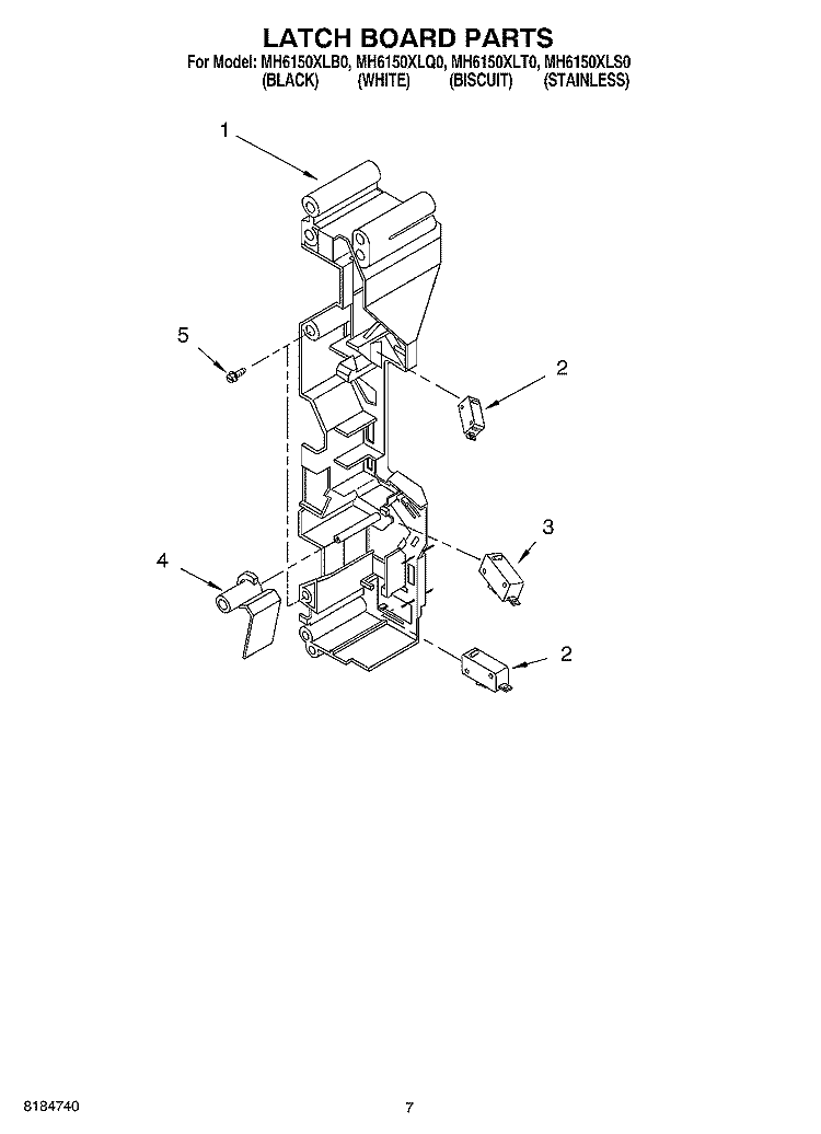 LATCH BOARD Diagram and Parts List for MH6150XLB0  Whirlpool Microwave